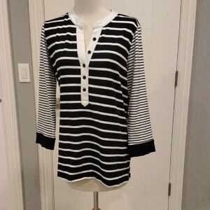 Navy Blue and White Striped Women's Top